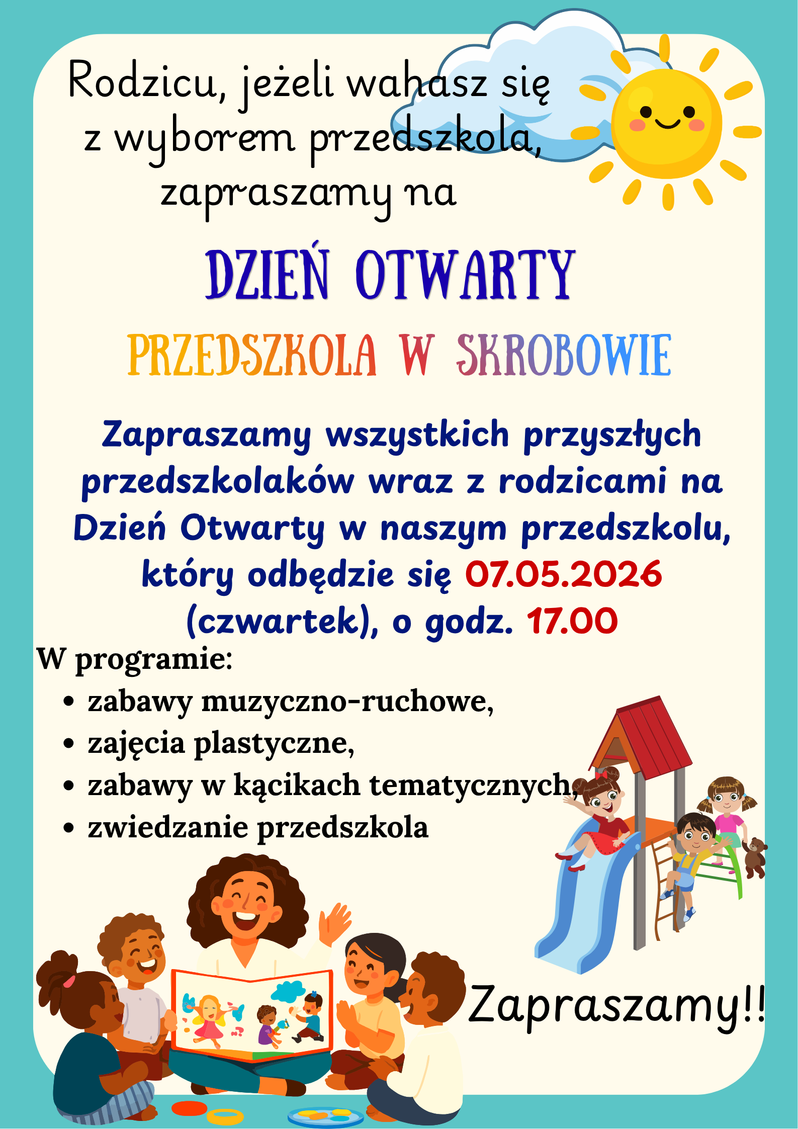 Plakat informujący o dniach otwartych w przedszkolu